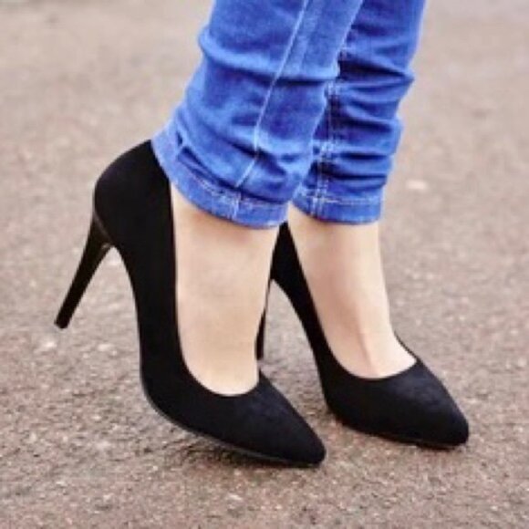 CURATIONS Black Suede Croc Embossed Cap Toe Stiletto Heels Size 8.5 - Picture 9 of 9